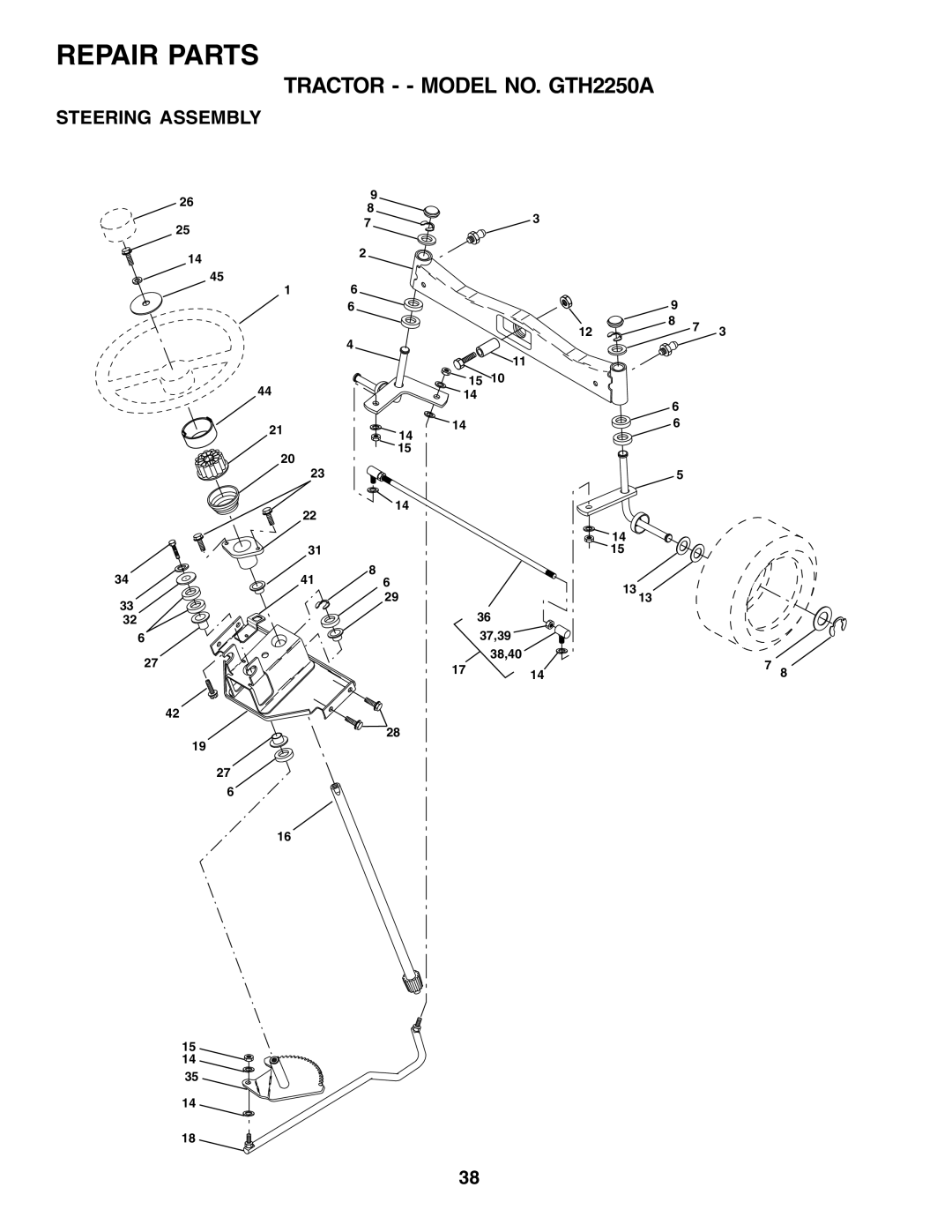 Husqvarna GTH2250 owner manual Steering Assembly 