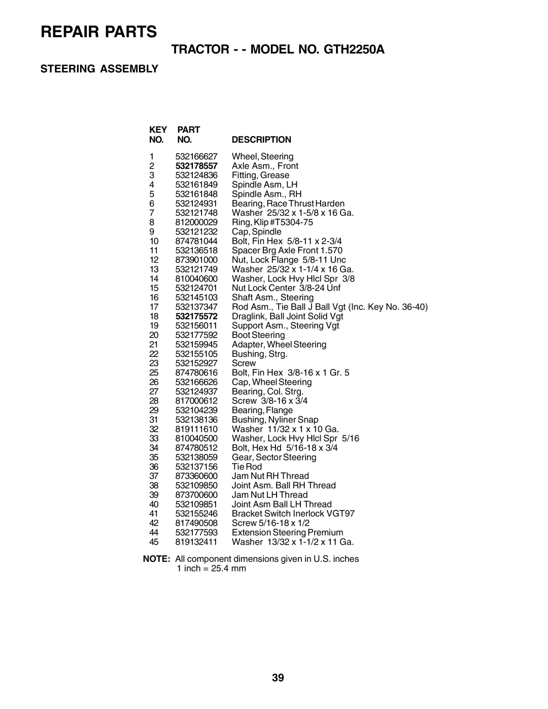 Husqvarna GTH2250 owner manual Adapter, Wheel Steering 