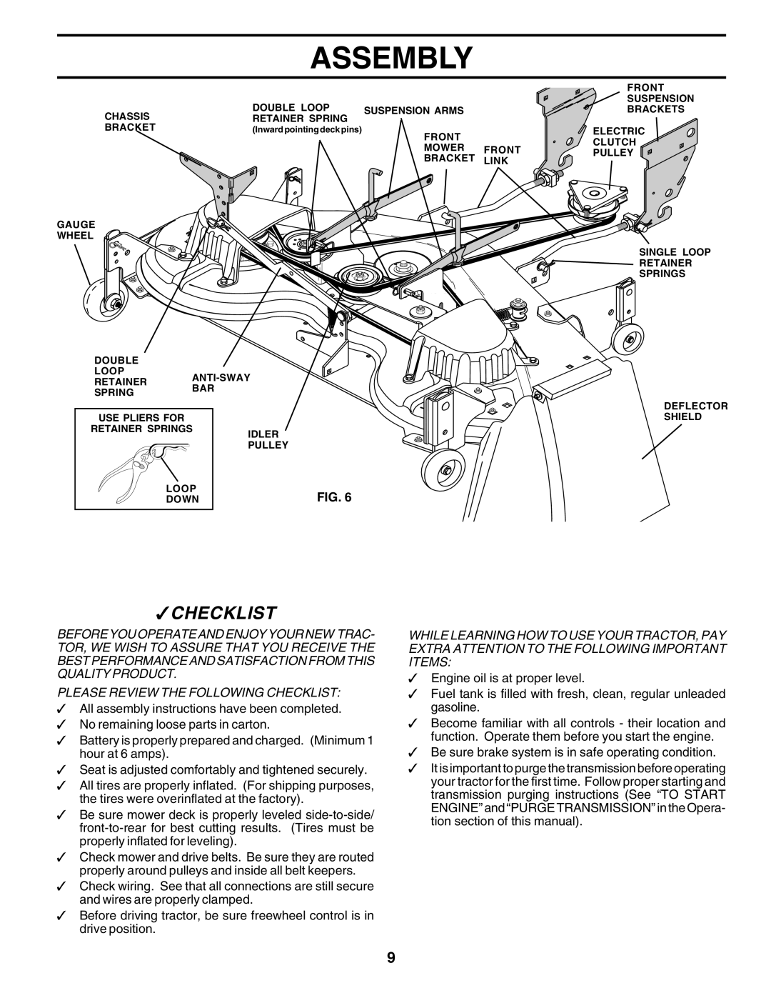 Husqvarna GTH2250 owner manual Checklist 