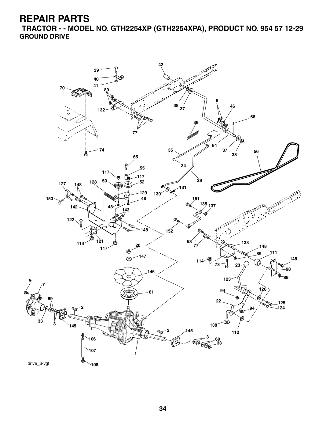 Husqvarna GTH2254XP owner manual Ground Drive, 153 