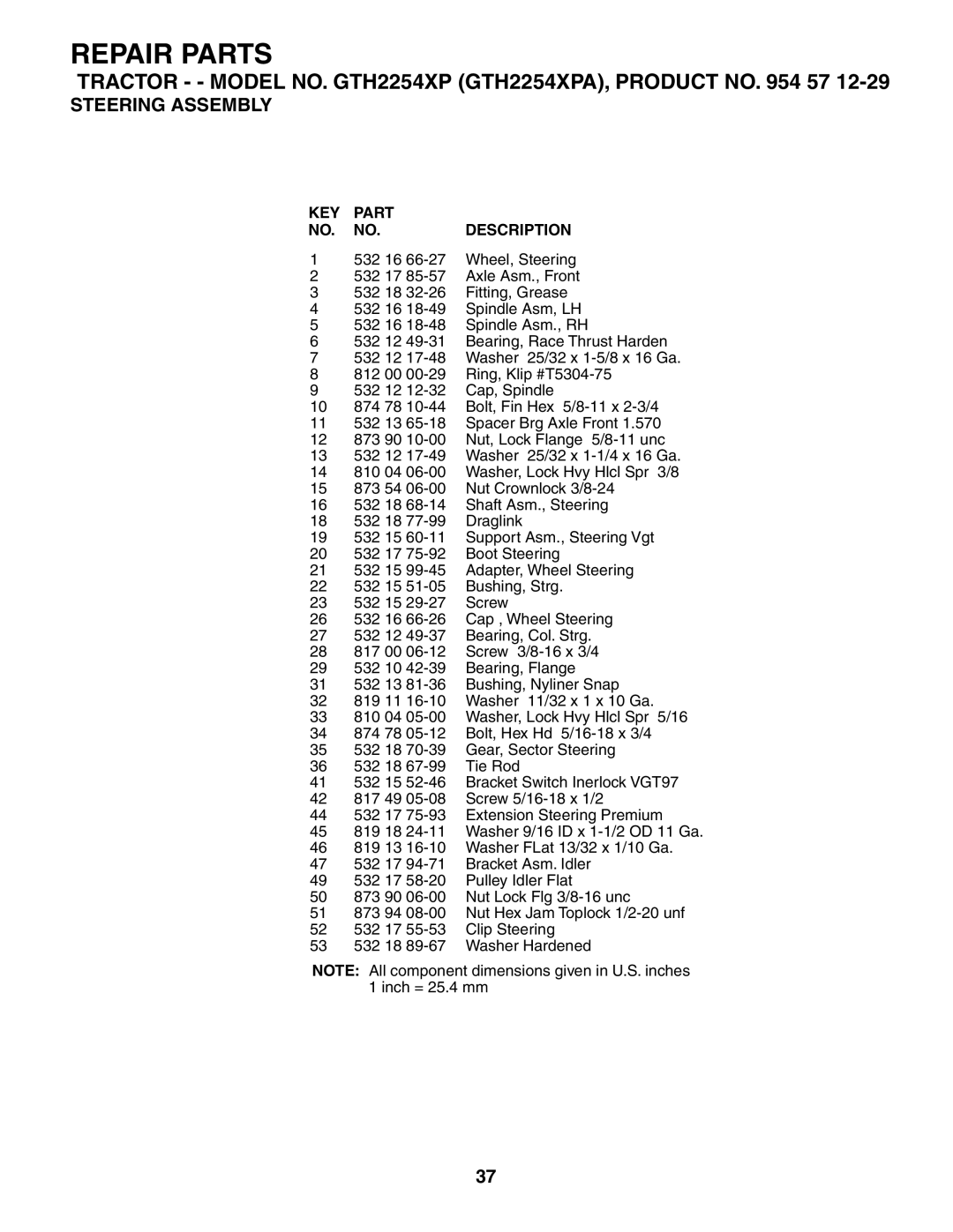 Husqvarna GTH2254XP owner manual Repair Parts 