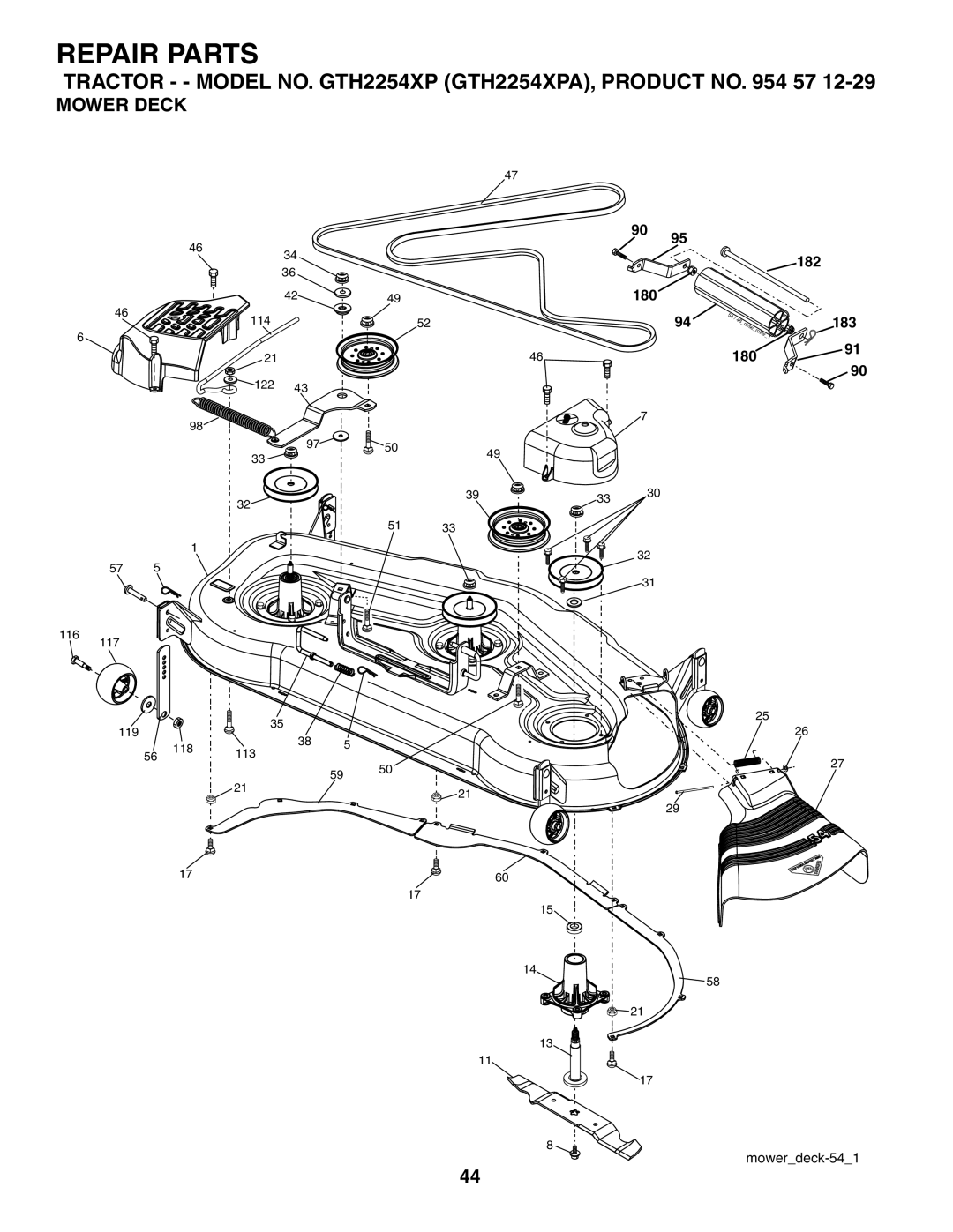 Husqvarna GTH2254XP owner manual Mower Deck 