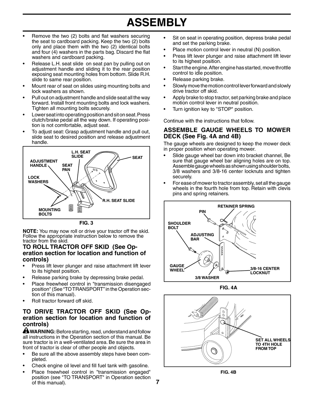 Husqvarna GTH2254XP owner manual Assemble Gauge Wheels to Mower Deck See a and 4B 