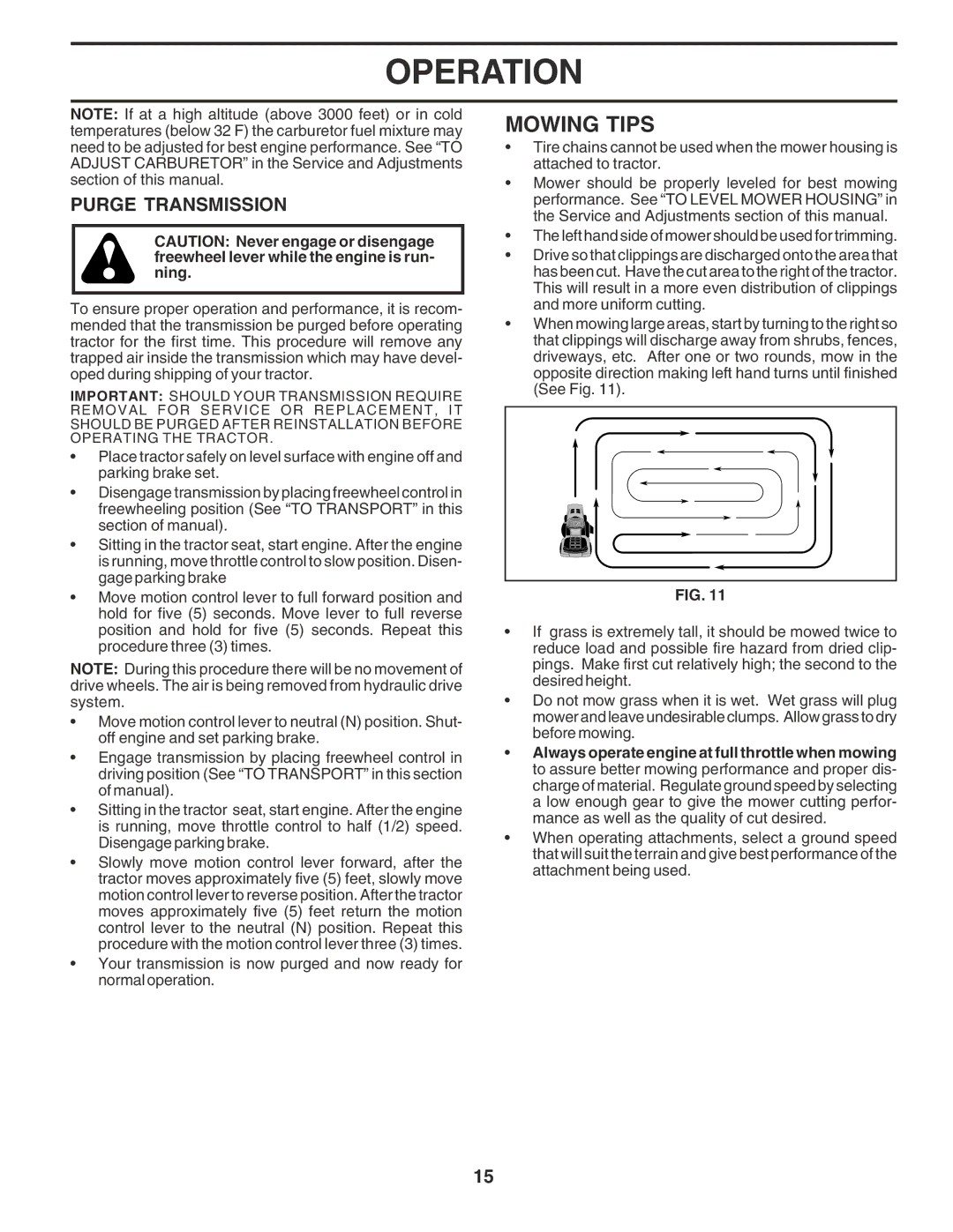 Husqvarna GTH2350 owner manual Mowing Tips, Purge Transmission 