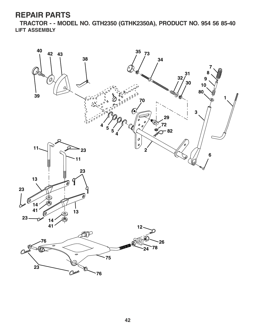 Husqvarna GTH2350 owner manual Lift Assembly 