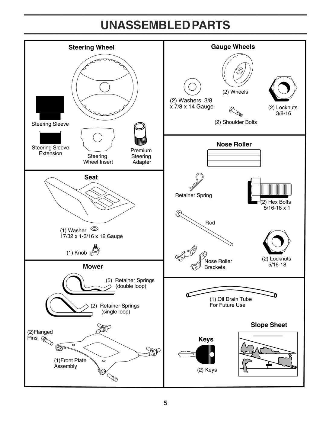 Husqvarna GTH2350 owner manual Unassembled Parts 