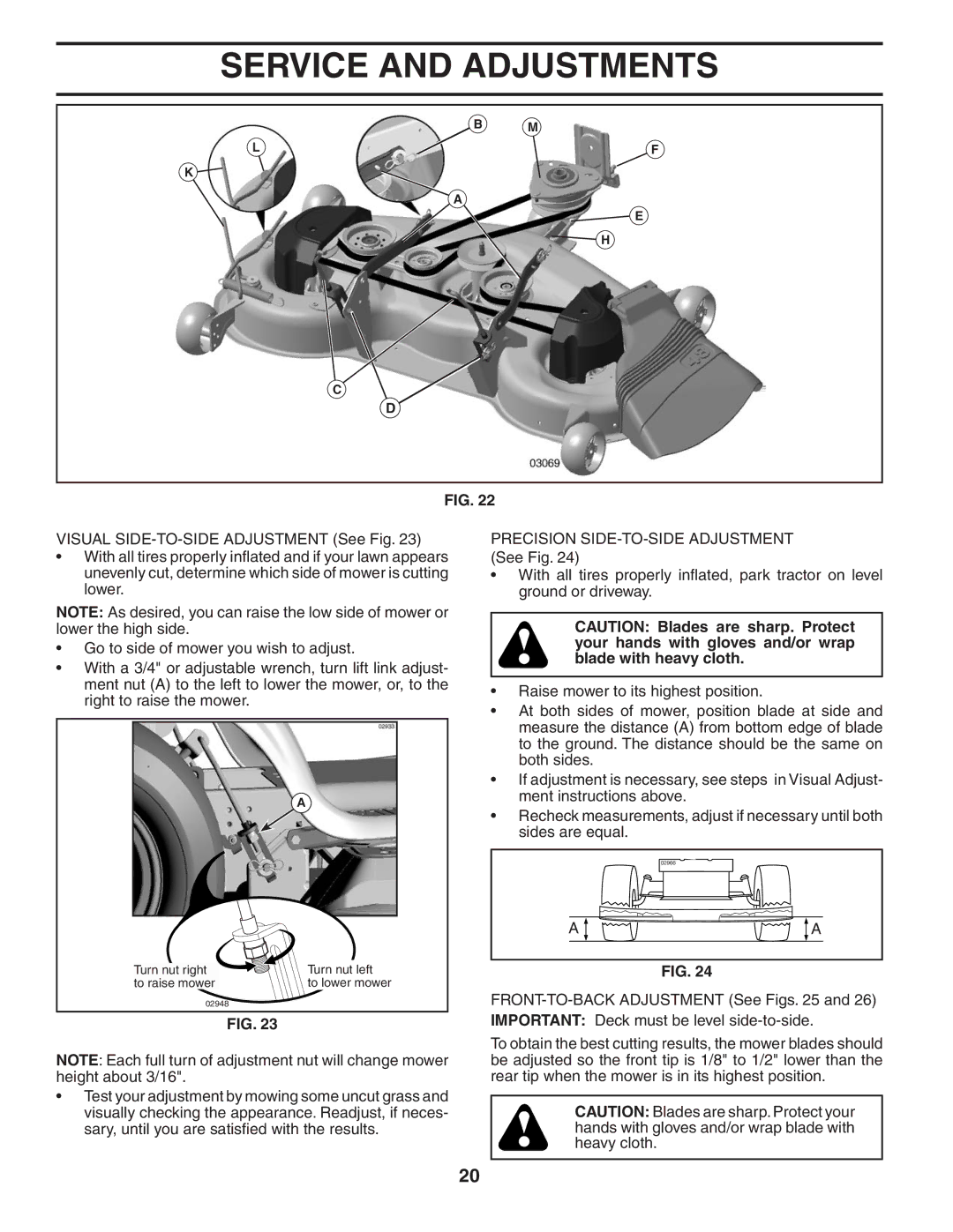 Husqvarna GTH2448T owner manual Turn nut right Turn nut left To raise mower 