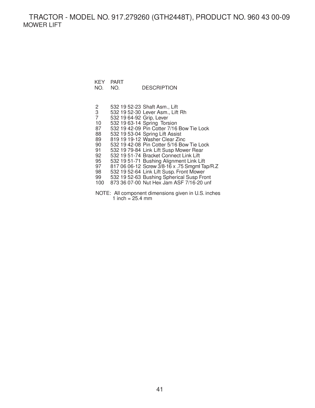 Husqvarna owner manual Tractor Model no .279260 GTH2448T, Product no 43 