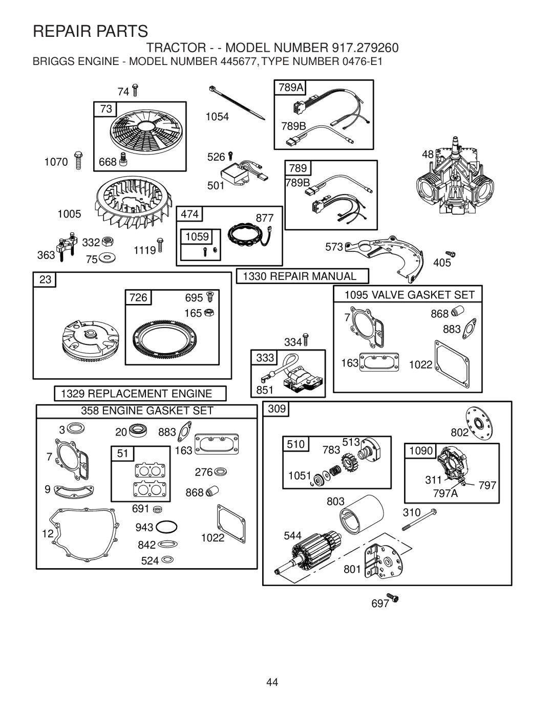 Husqvarna GTH2448T owner manual Tractor - Model Number, Briggs Engine Model Number 445677, Type Number 0476-E1 