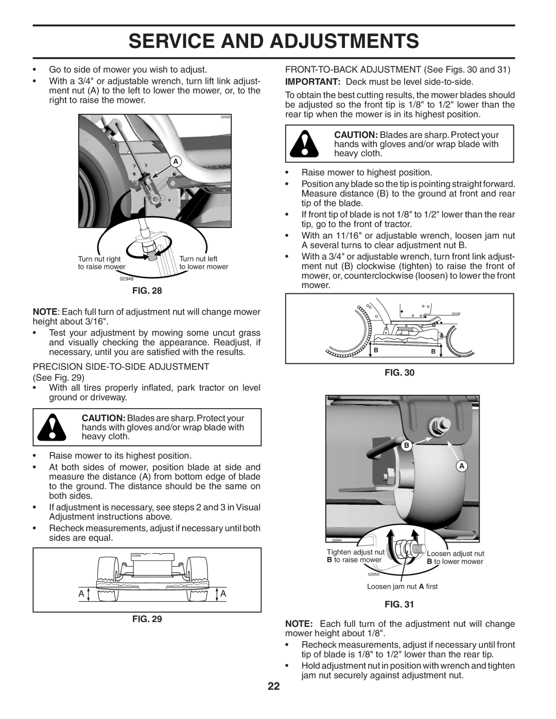 Husqvarna GTH2454T owner manual Turn nut right Turn nut left To raise mower 