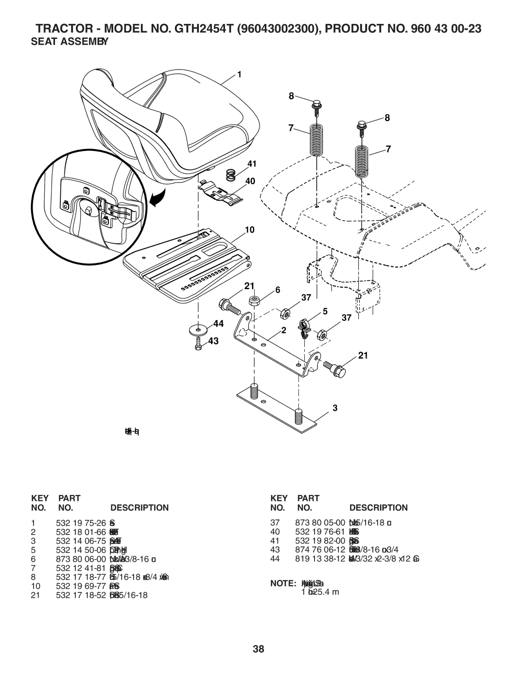 Husqvarna GTH2454T owner manual Seat Assembly 