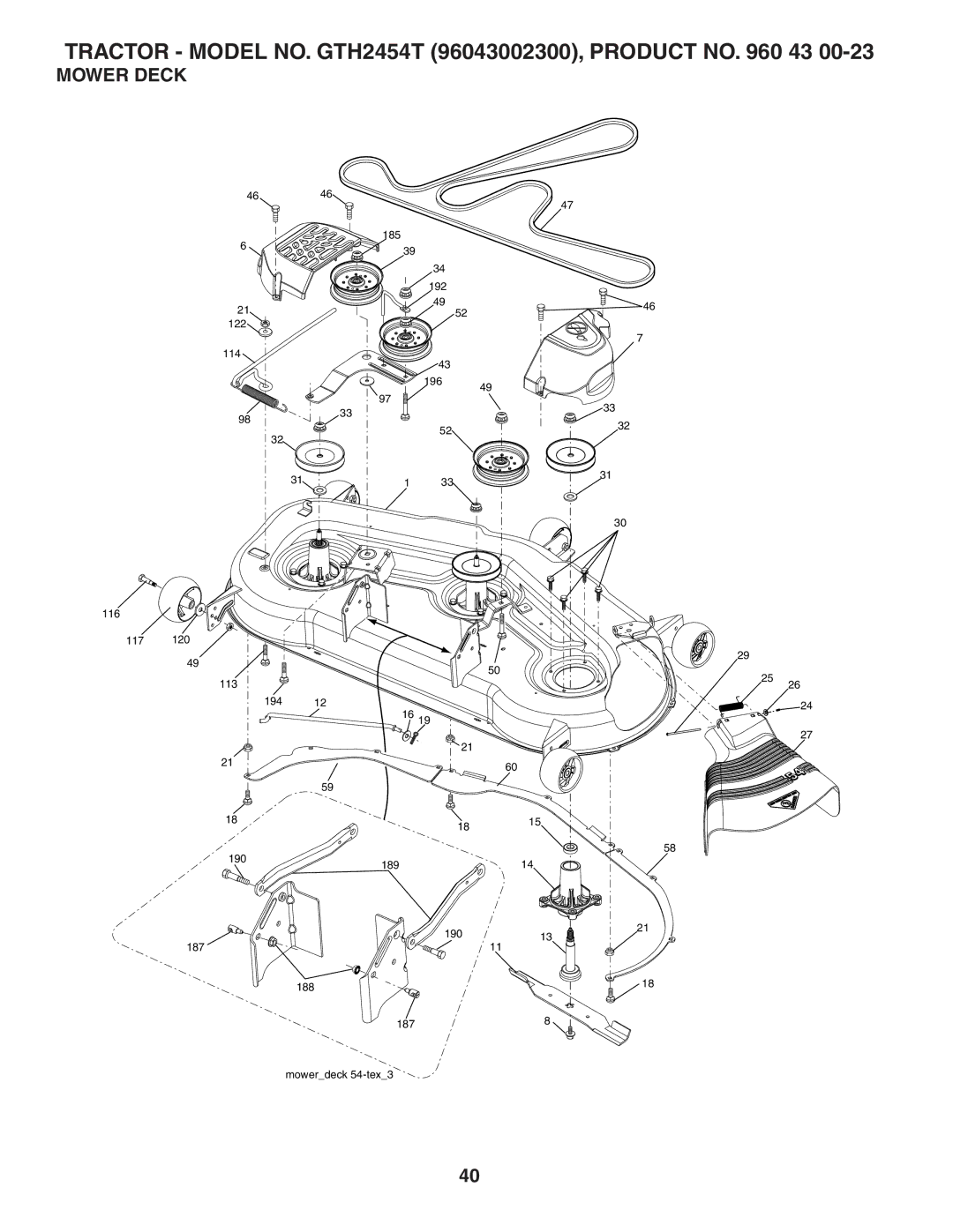 Husqvarna GTH2454T owner manual Mower Deck 