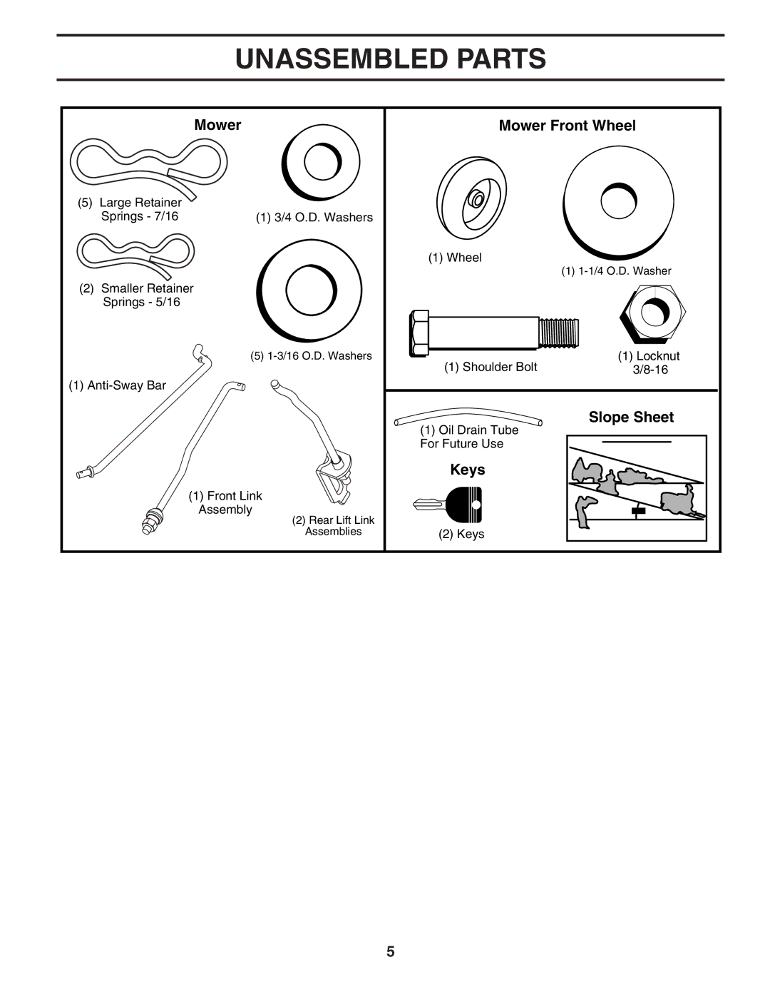 Husqvarna GTH2454T owner manual Unassembled Parts, Mower Mower Front Wheel 