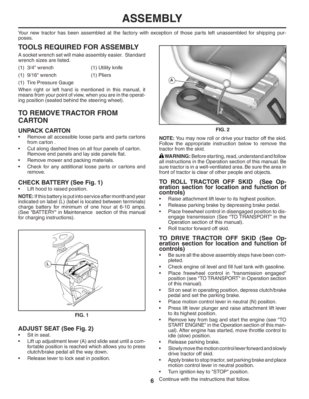 Husqvarna GTH2454T owner manual Tools Required for Assembly, To Remove Tractor from Carton, Unpack Carton 