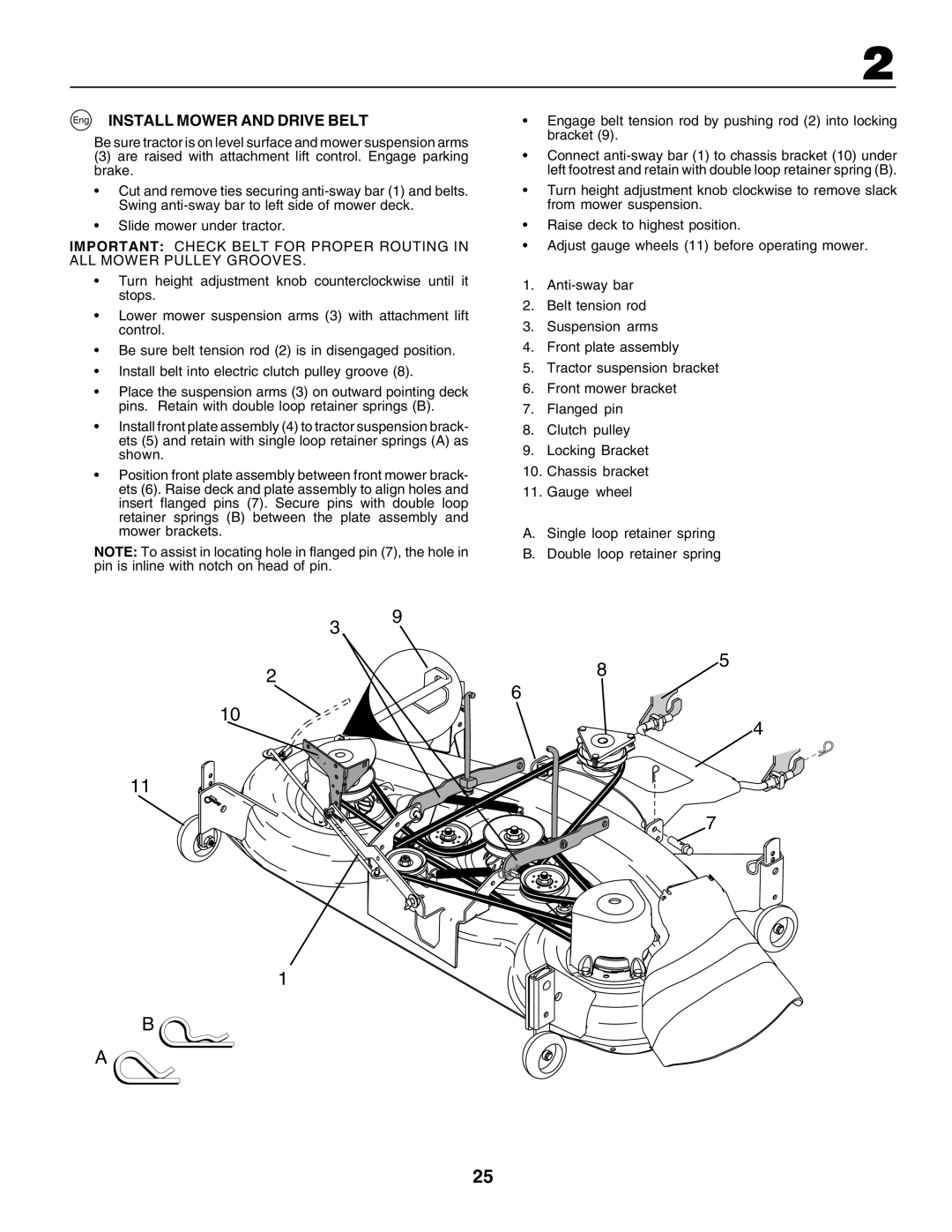 Husqvarna GTH250 instruction manual Eng INSTALL MOWER AND DRIVE BELT 