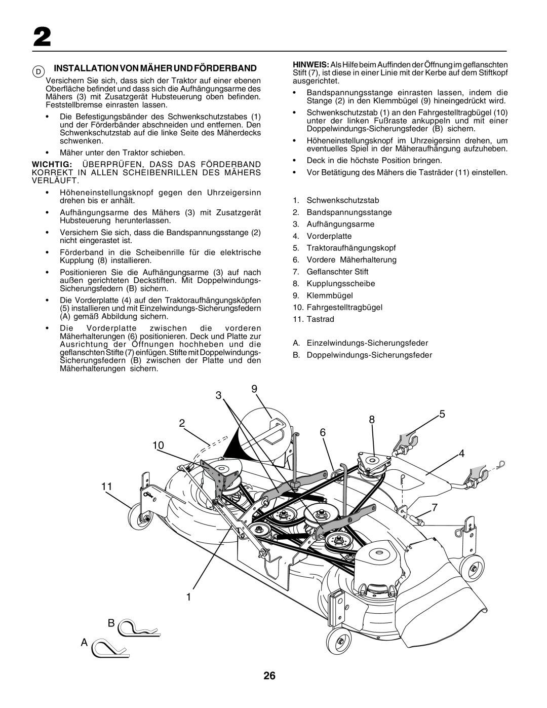 Husqvarna GTH250 instruction manual Installation Von Mäher Und Förderband 