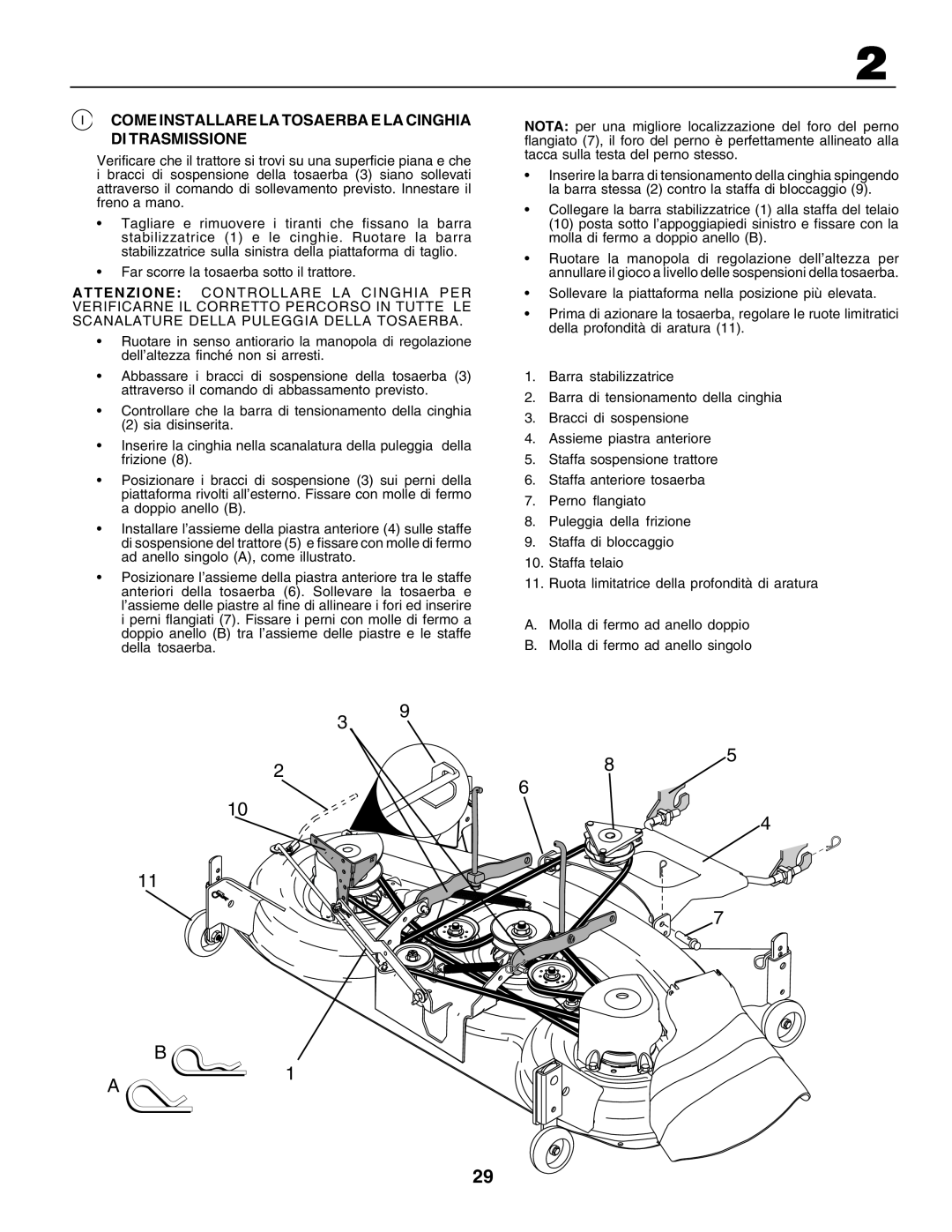 Husqvarna GTH250 instruction manual Come Installare La Tosaerba E La Cinghia Di Trasmissione 