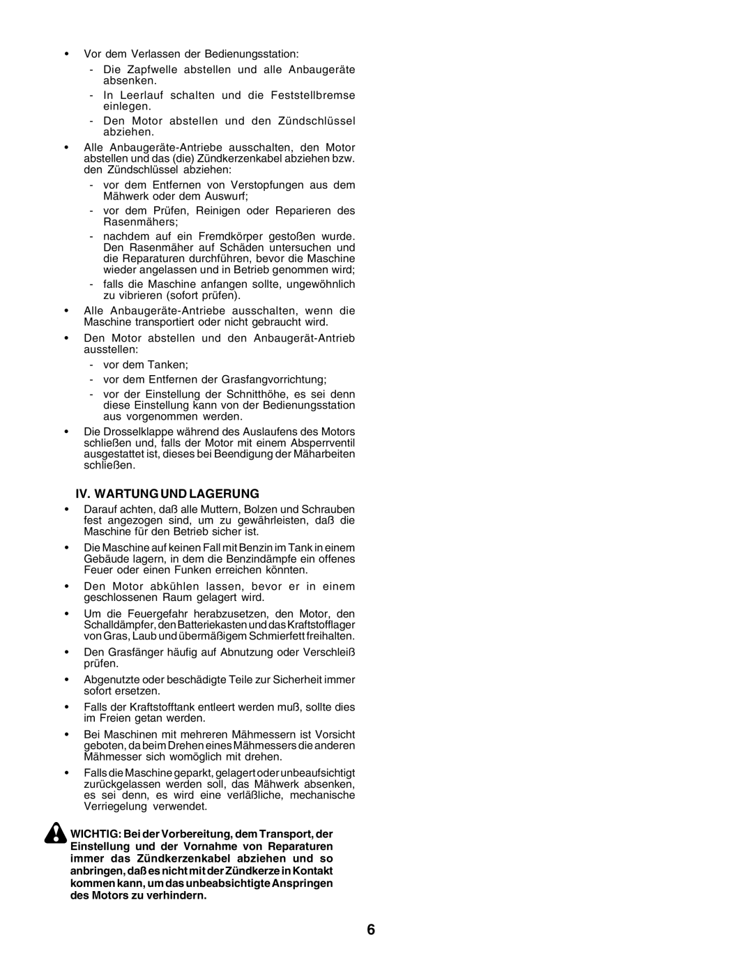 Husqvarna GTH250 instruction manual Iv. Wartung Und Lagerung 