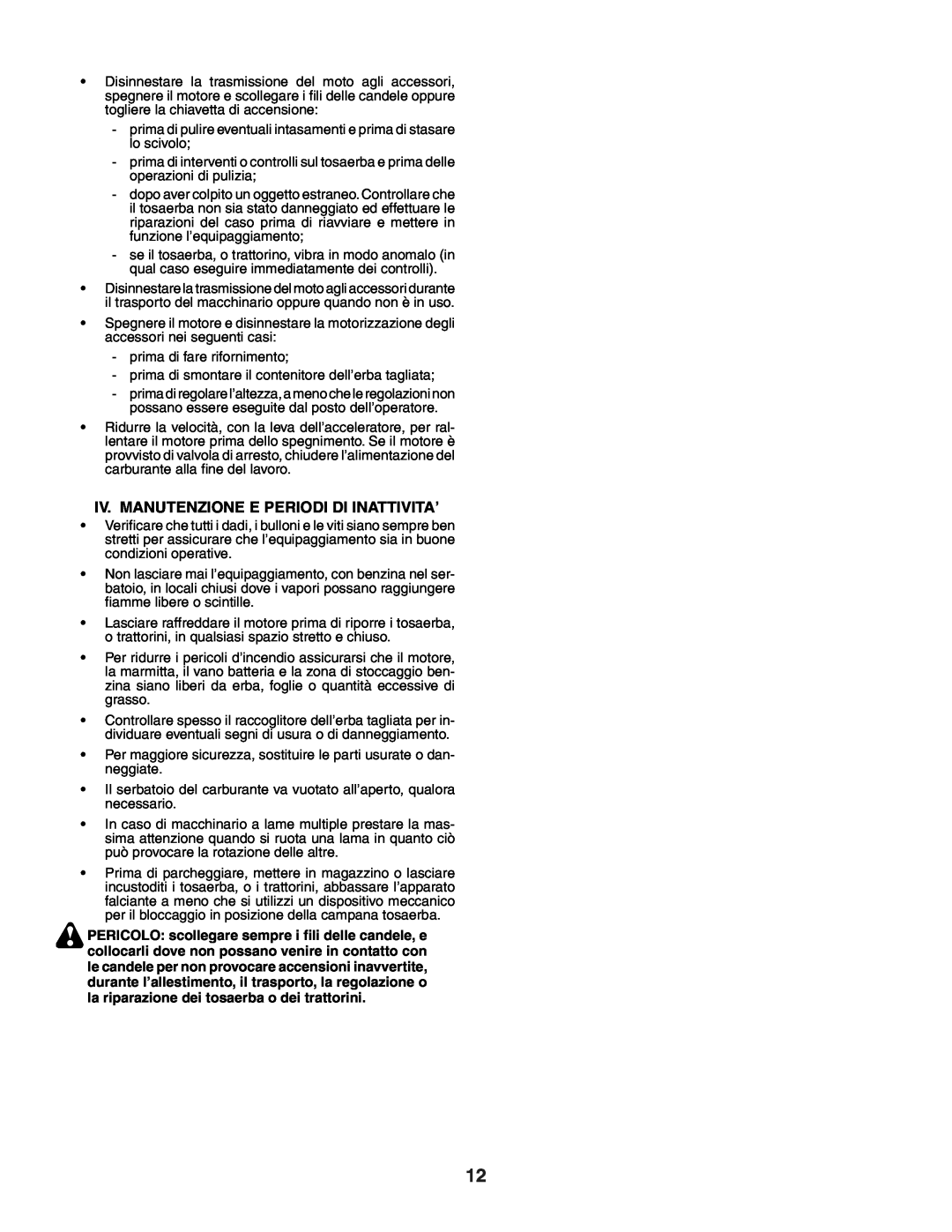 Husqvarna GTH250XP instruction manual Iv. Manutenzione E Periodi Di Inattivita’ 