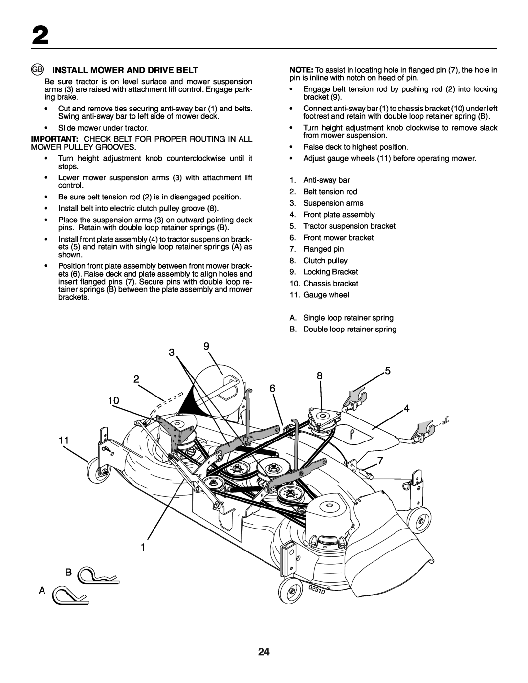 Husqvarna GTH250XP instruction manual Install Mower And Drive Belt 