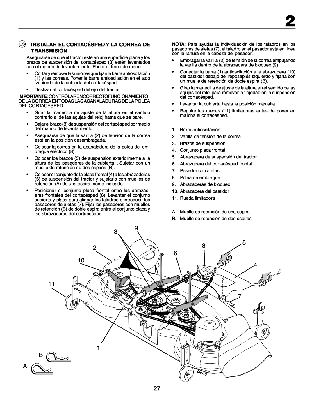 Husqvarna GTH250XP instruction manual Instalar El Cortacésped Y La Correa De Transmisión 