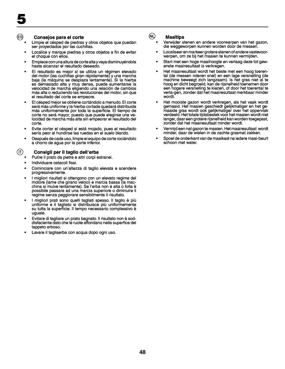 Husqvarna GTH250XP instruction manual Consejos para el corte, Consigli per il taglio dell’erba, Maaitips 
