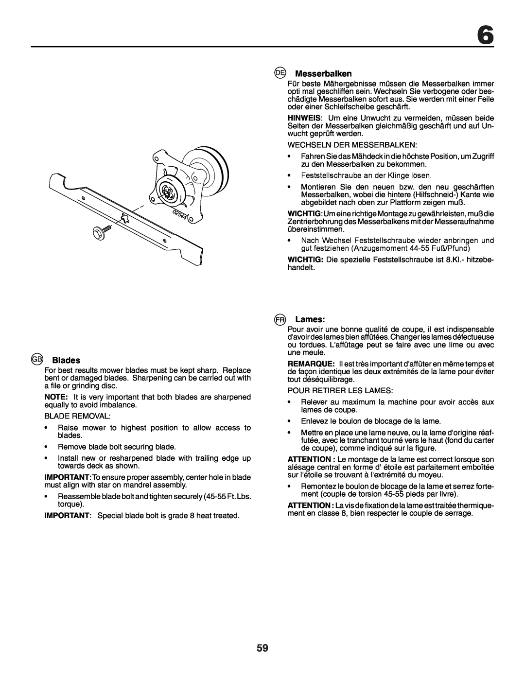 Husqvarna GTH250XP instruction manual Blades, Messerbalken, Lames 