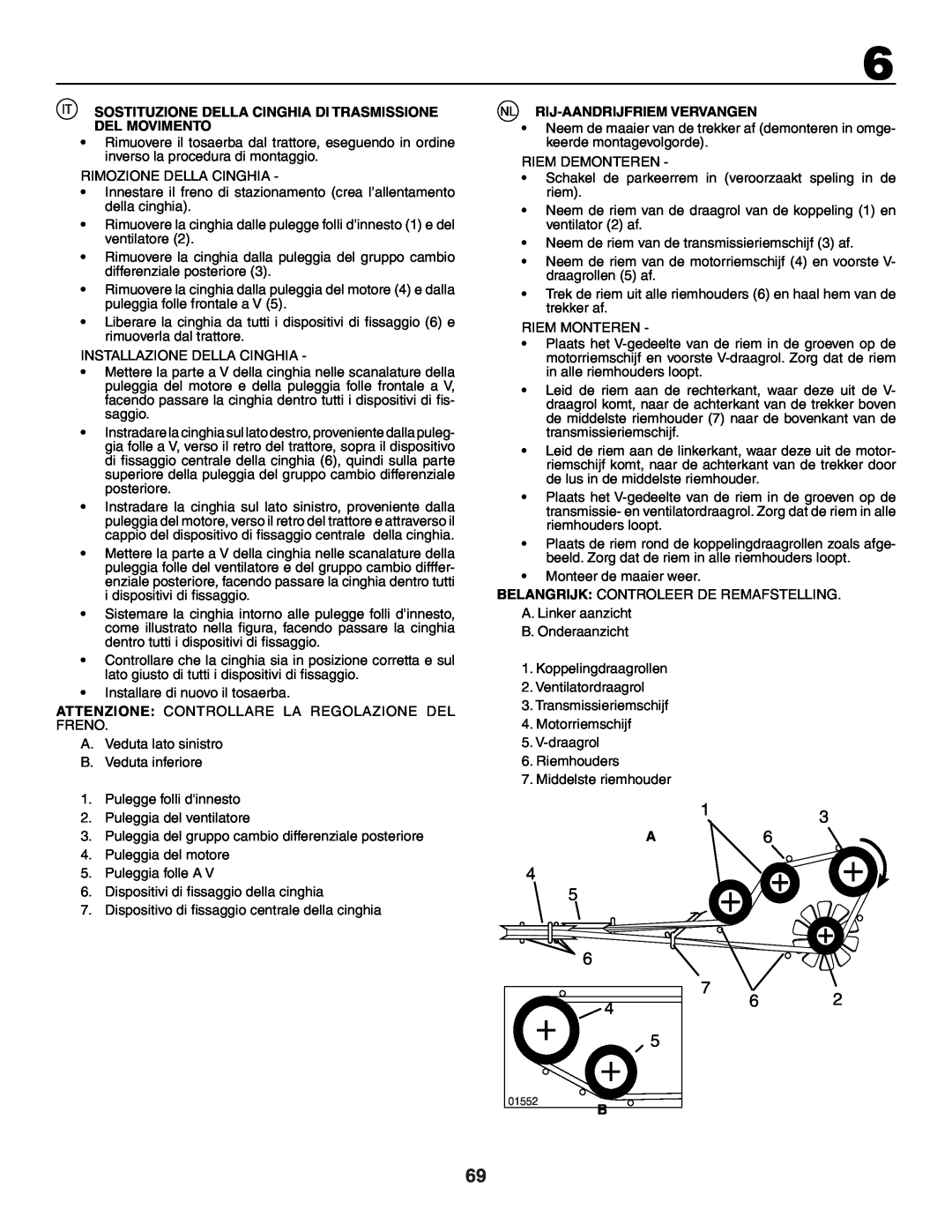 Husqvarna GTH250XP instruction manual Sostituzione Della Cinghia Di Trasmissione Del Movimento, Rij-Aandrijfriem Vervangen 