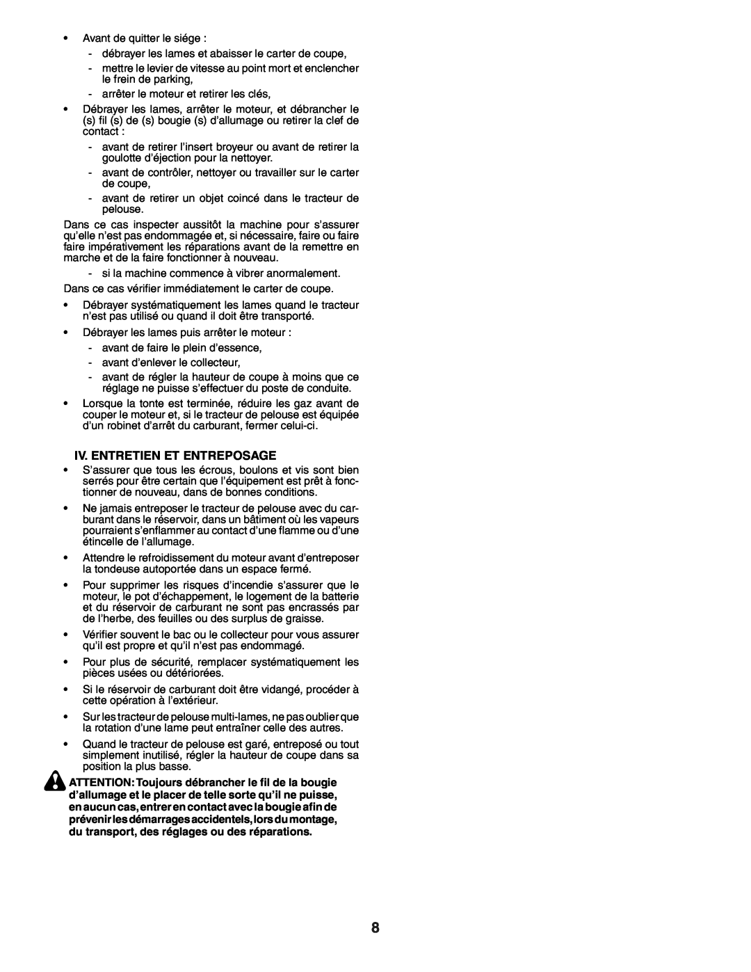 Husqvarna GTH250XP instruction manual Iv. Entretien Et Entreposage 