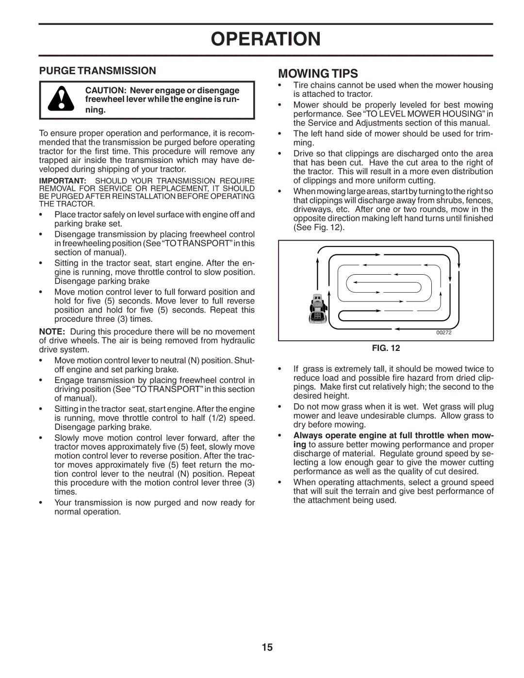 Husqvarna GTH2548 owner manual Mowing Tips, Purge Transmission 