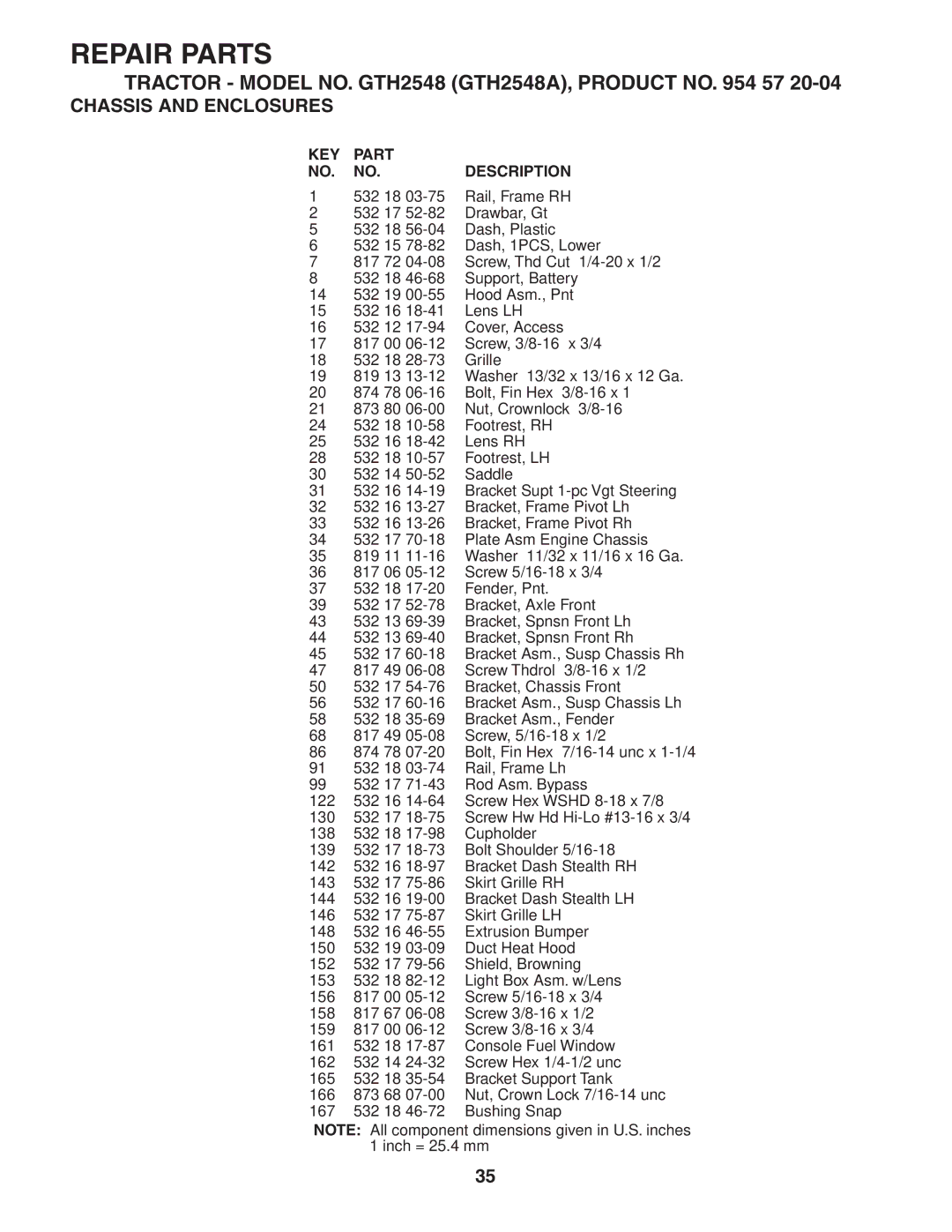 Husqvarna GTH2548 owner manual Repair Parts 