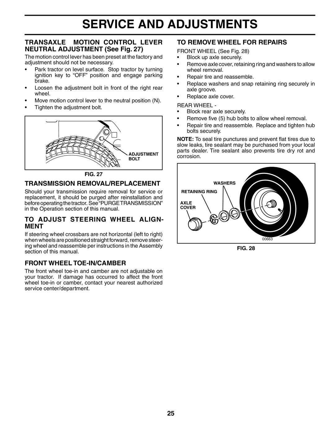 Husqvarna GTH2548XP Transaxle Motion Control Lever Neutral Adjustment See Fig, Transmission REMOVAL/REPLACEMENT 