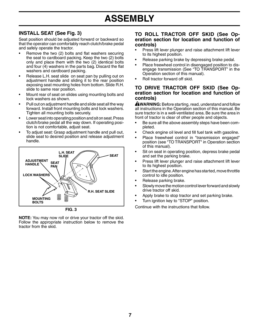 Husqvarna GTH2548XP owner manual Install Seat See Fig 