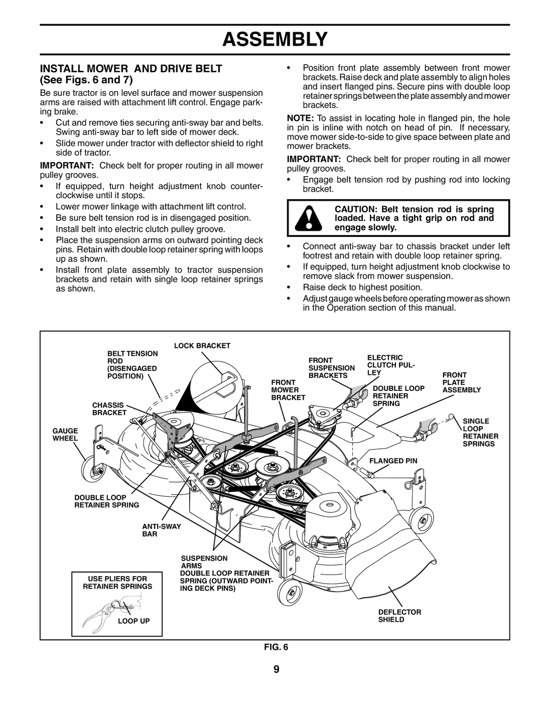 Husqvarna GTH2548XP owner manual Install Mower and Drive Belt See Figs 