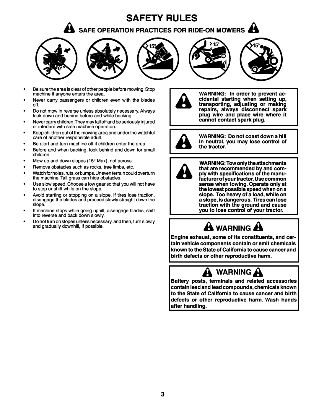 Husqvarna GTH2548XP owner manual Safety Rules, Safe Operation Practices For Ride-Onmowers 