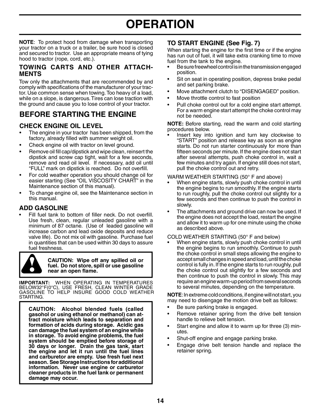 Husqvarna GTH2554XP Before Starting the Engine, Towing Carts and Other ATTACH- Ments, Check Engine OIL Level, ADD Gasoline 
