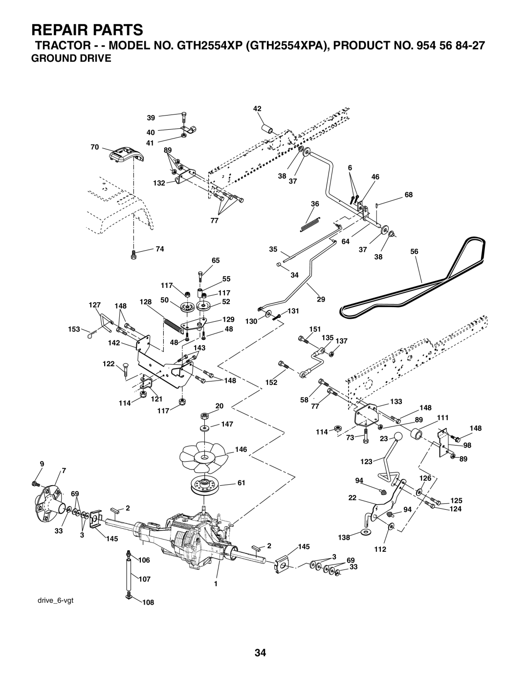 Husqvarna GTH2554XP owner manual Ground Drive, 153 