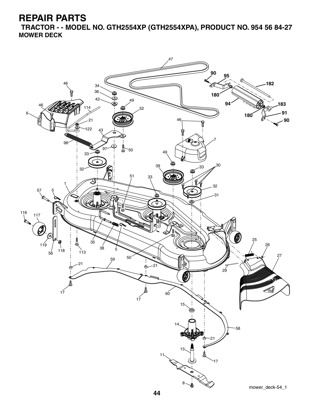 Husqvarna GTH2554XP owner manual Mower Deck 