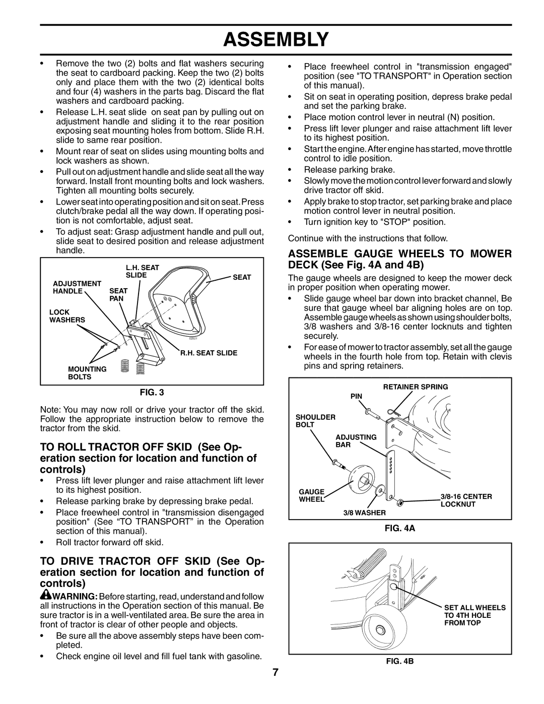 Husqvarna GTH2554XP owner manual Assemble Gauge Wheels to Mower Deck See a and 4B 