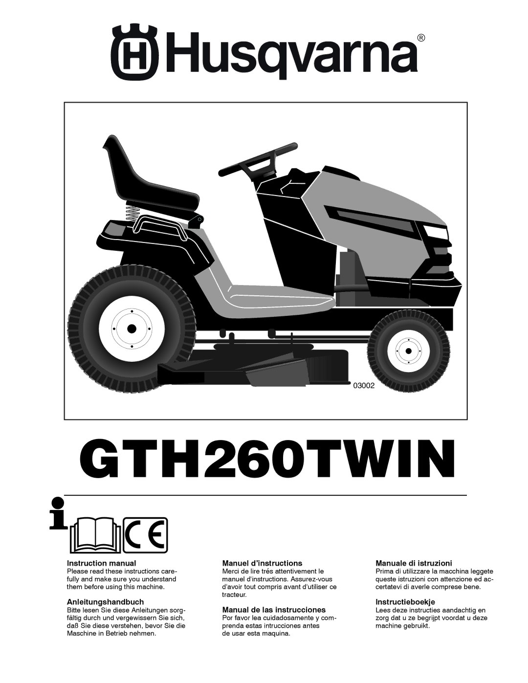 Husqvarna GTH260TWIN instruction manual Anleitungshandbuch, Manuel d’instructions, Manual de las instrucciones 