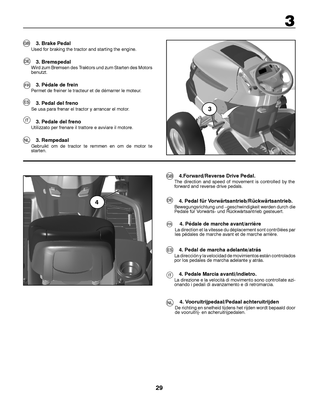 Husqvarna GTH260TWIN Brake Pedal, Bremspedal, Pédale de frein, Pedal del freno, Pedale del freno, Rempedaal 