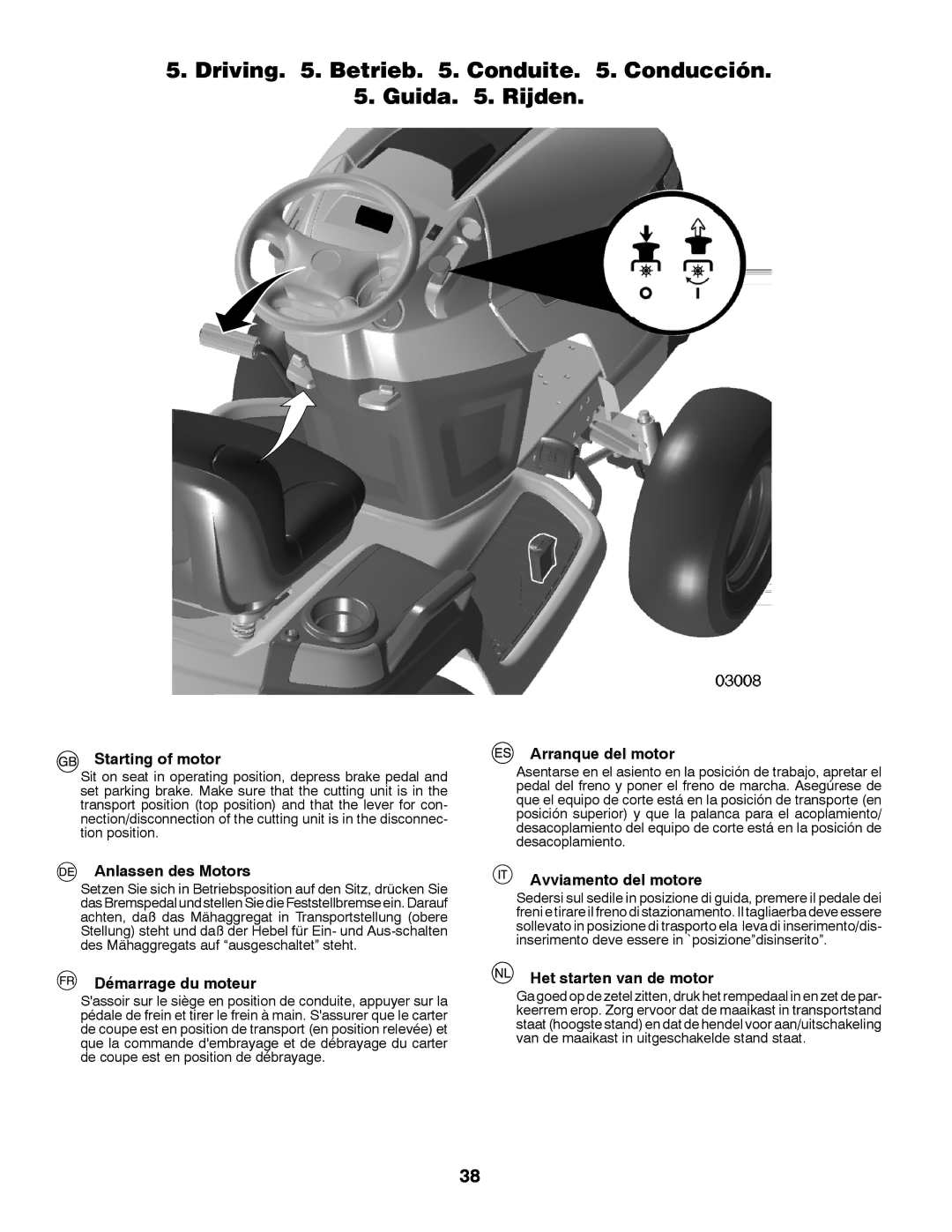 Husqvarna GTH260TWIN instruction manual Driving . Betrieb . Conduite . Conducción Guida . Rijden 