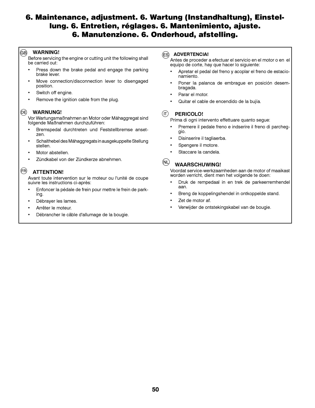 Husqvarna GTH260TWIN instruction manual Advertencia 