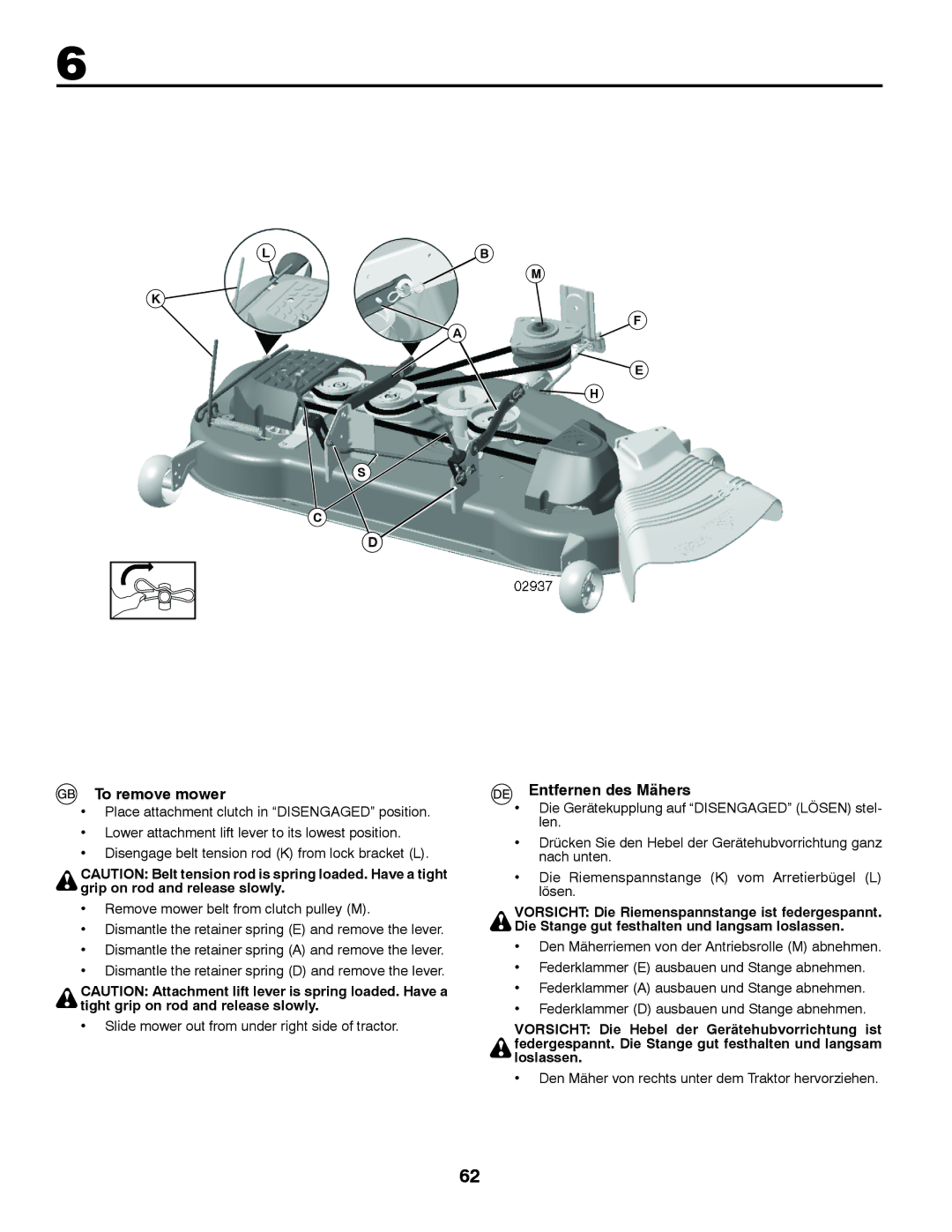 Husqvarna GTH260TWIN instruction manual To remove mower, Entfernen des Mähers 