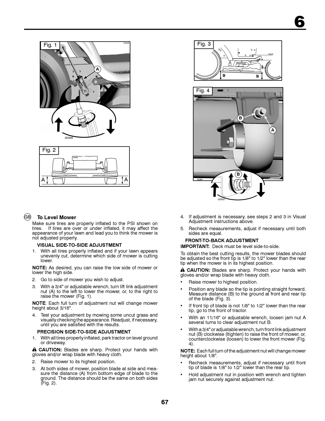 Husqvarna GTH260TWIN instruction manual To Level Mower, Visual SIDE-TO-SIDE Adjustment, Precision SIDE-TO-SIDE Adjustment 