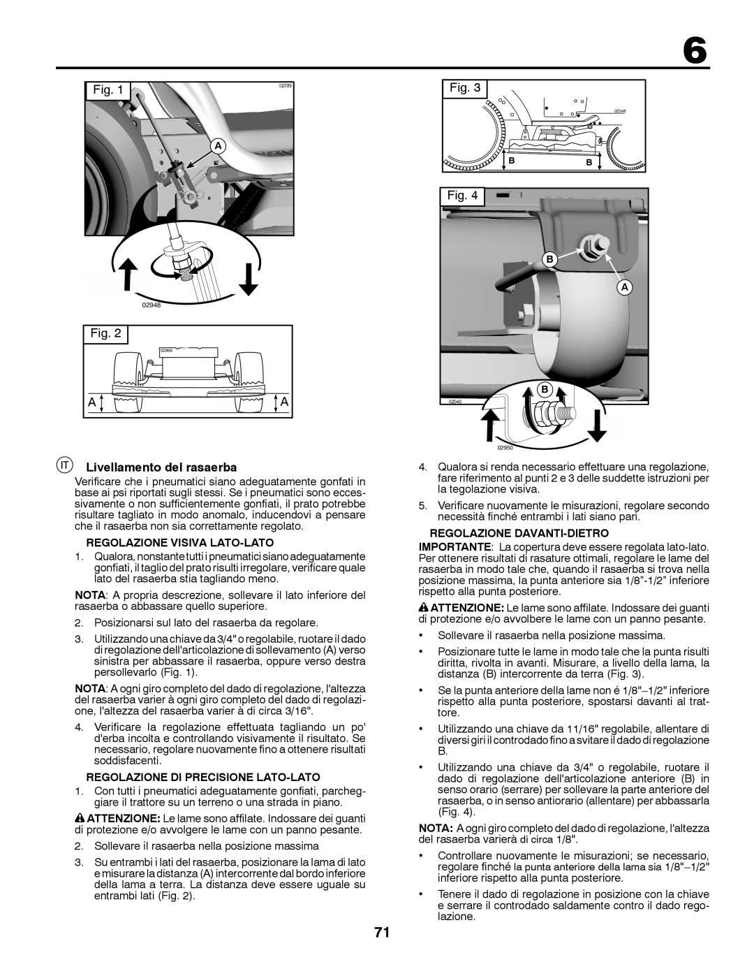 Husqvarna GTH260TWIN Livellamento del rasaerba, Regolazione Visiva LATO-LATO, Regolazione DI Precisione LATO-LATO 