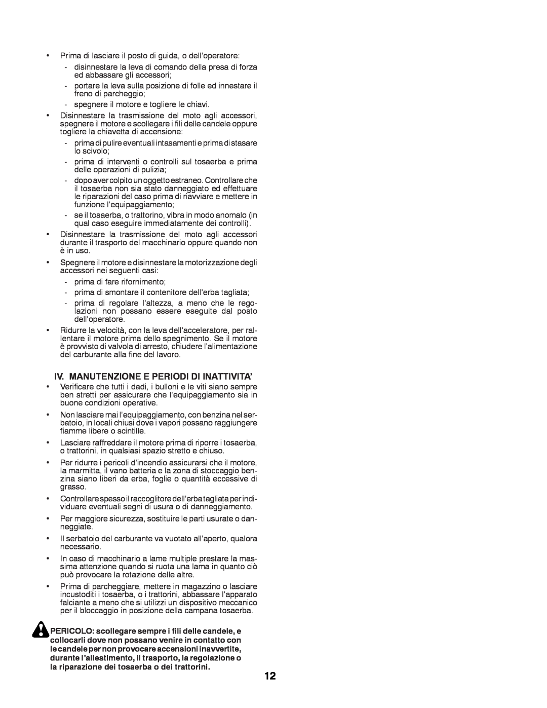 Husqvarna GTH260TWIN instruction manual Iv. Manutenzione E Periodi Di Inattivita’ 