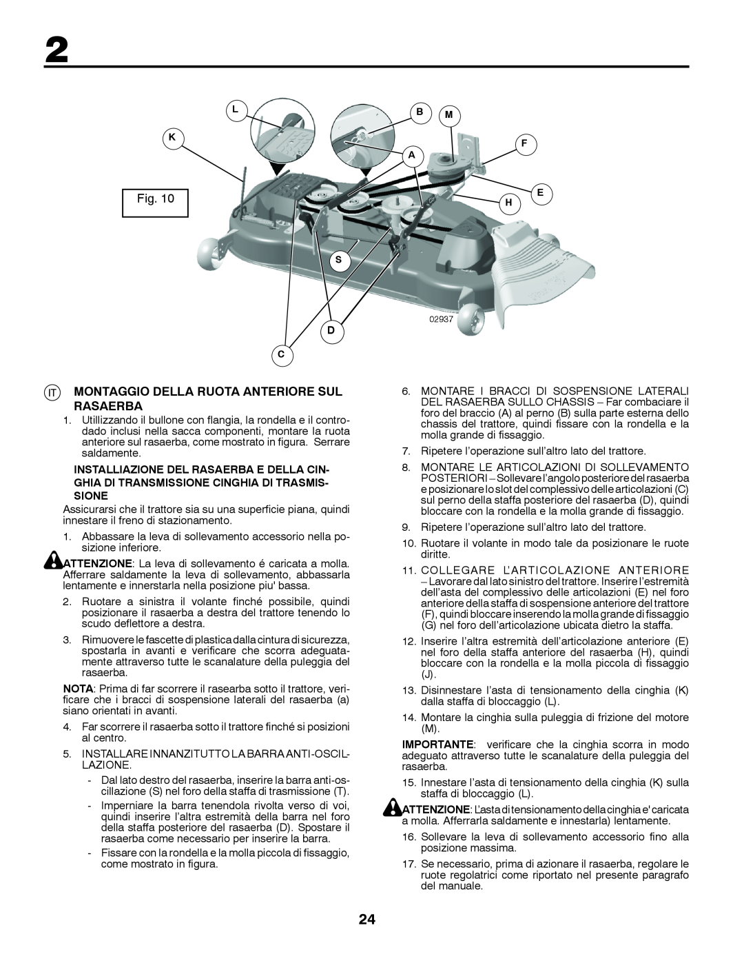 Husqvarna GTH260TWIN instruction manual Fig, Montaggio Della Ruota Anteriore Sul Rasaerba 