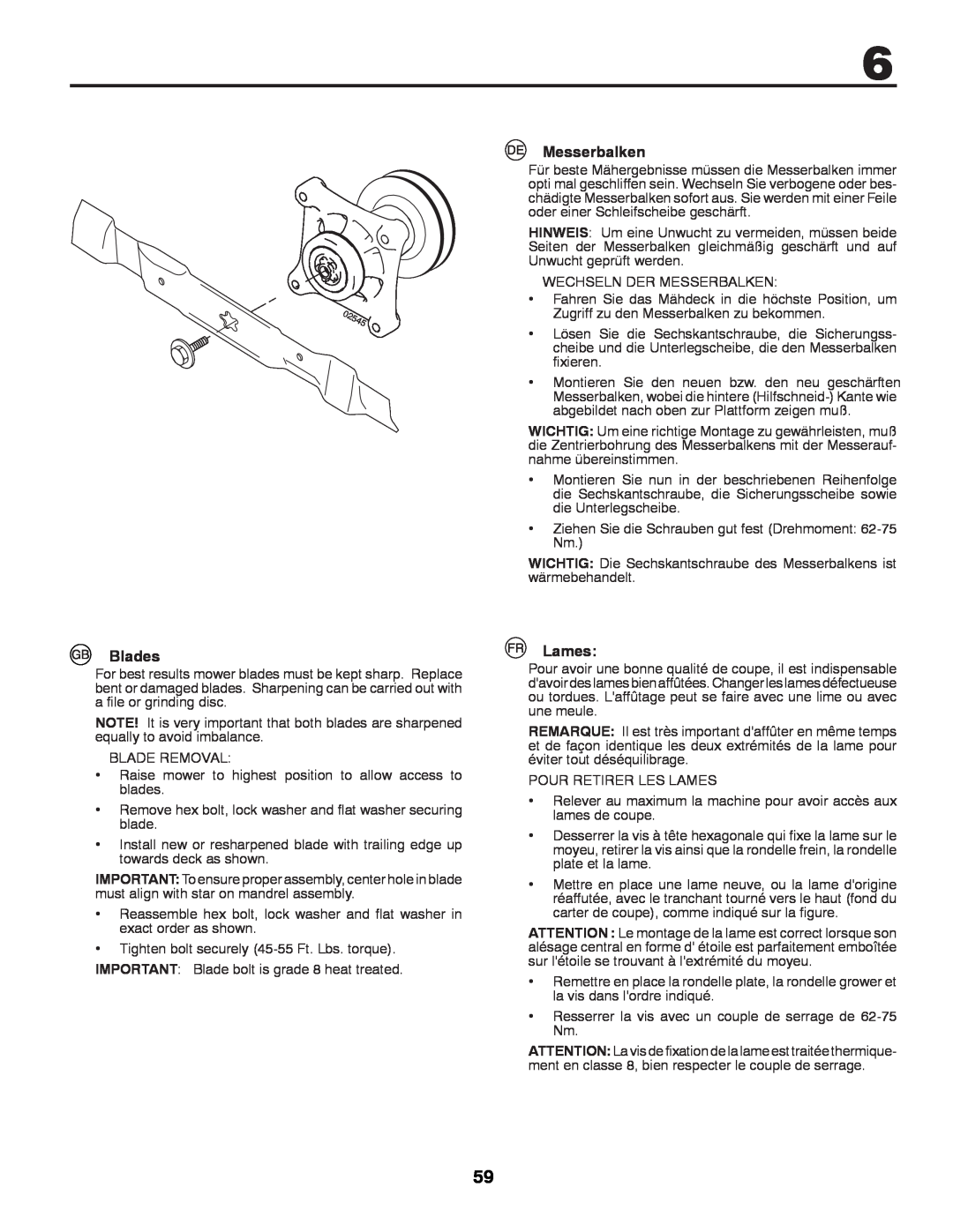 Husqvarna GTH260TWIN instruction manual Blades, Messerbalken, Lames 