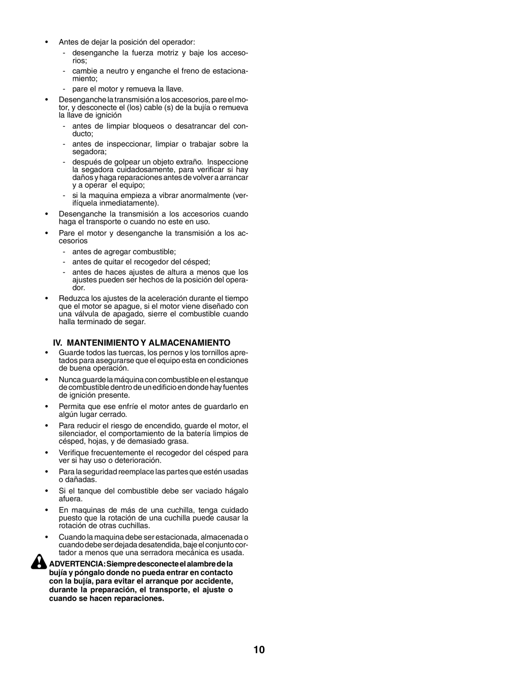 Husqvarna GTH260XP instruction manual IV. Mantenimiento Y Almacenamiento 